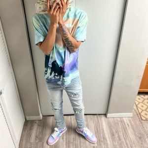 Light blue Jean amiris with color patches